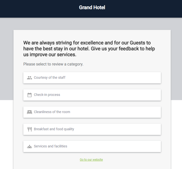 Question examples Grand Hotel feed back form